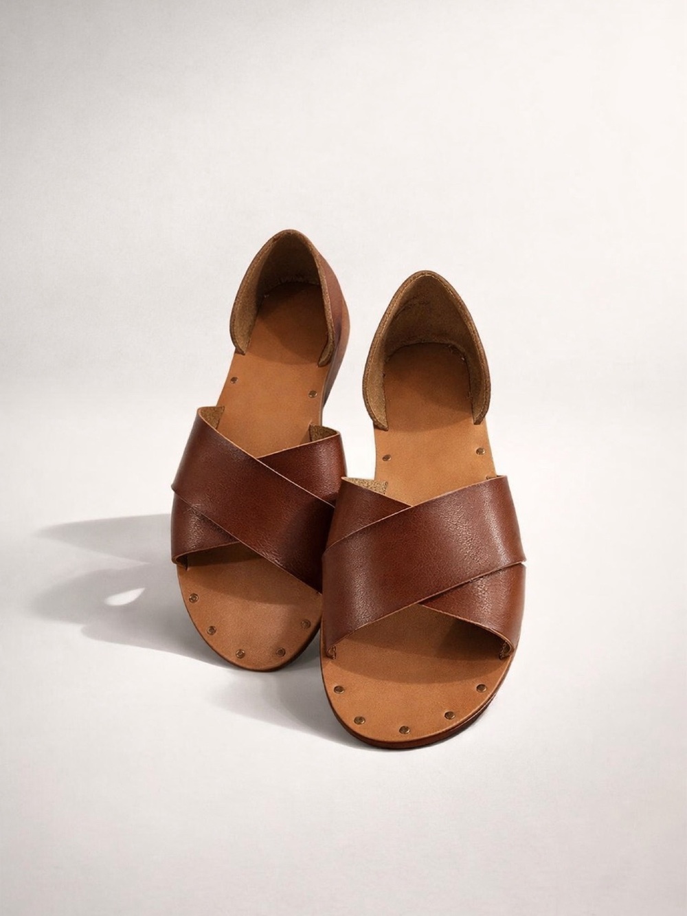 Universal Thread Brown Leather Crisscross Open-Toe Sandals